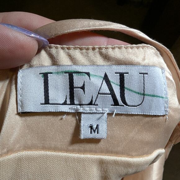 Leau Cabo Champagne Gold Satin Tie Strap Square Draped Neck Mini Dress Sz M - Picture 4 of 7